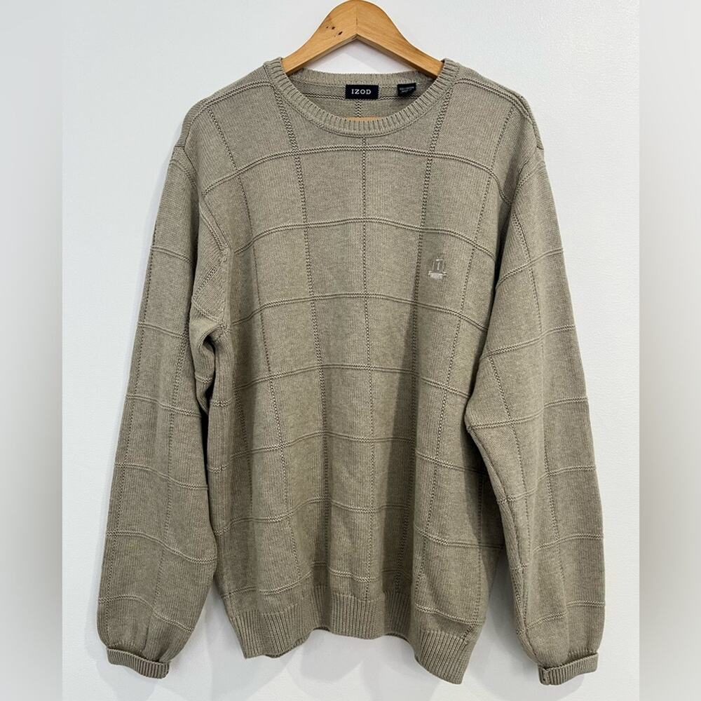 IZOD Vintage Cotton Crew Neck Square Knit Dad Sweater Large Oversized